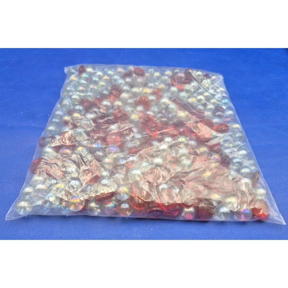 4.5+ Pounds White Red Iridescent Glass Filler Beads Marbles